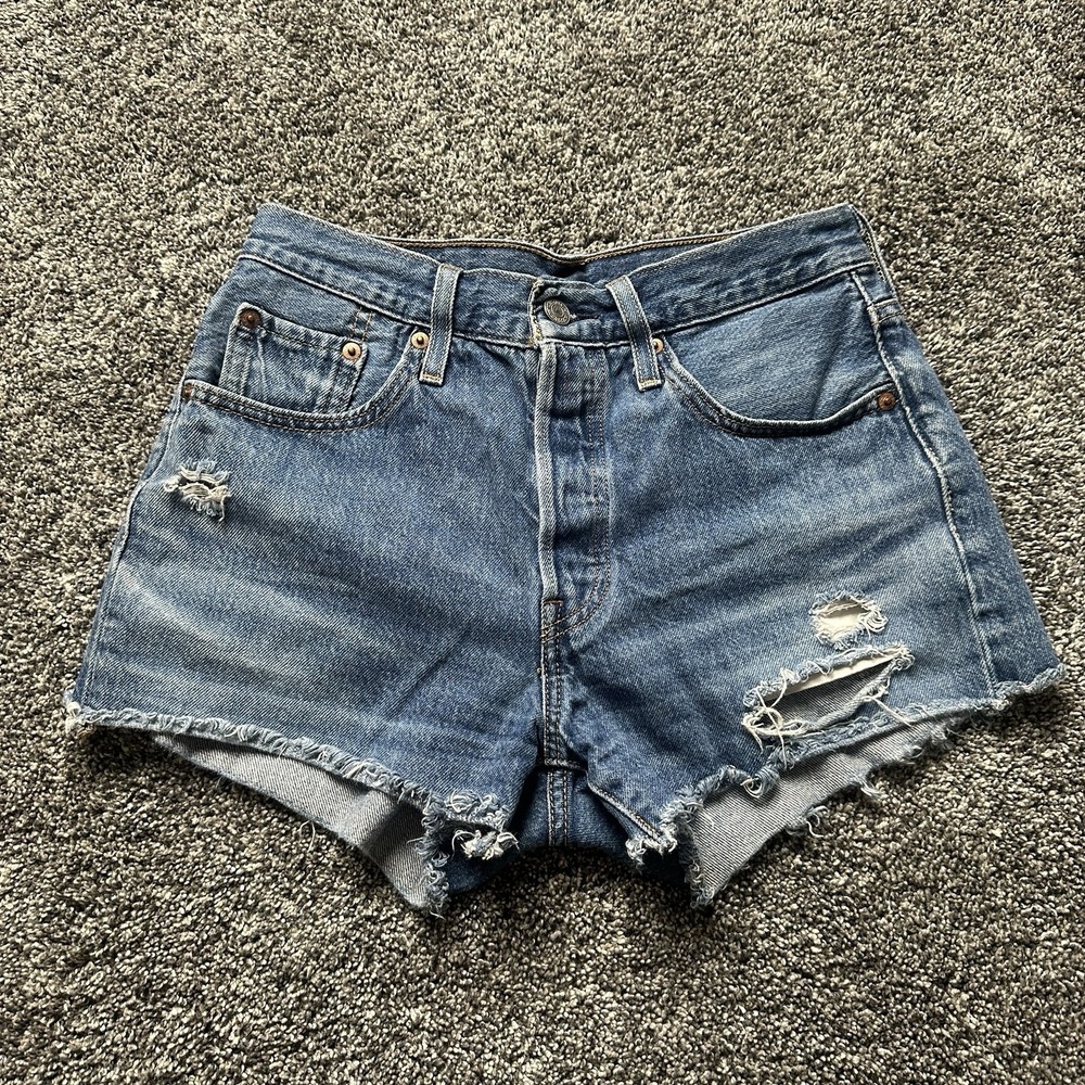 Levi's 501 Shorts Womens 25 Blue Distressed Cut Off Jean Denim Button Fly Y2K